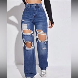 Ripped straight leg jeans